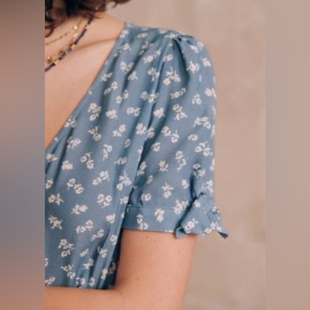 Sézane Vic Dress Mini Flowers in Blue White FR 44 / US 12 - Picture 6 of 12